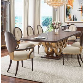 Camellia Field Warm Pecan and Linen Dining Arm Chair