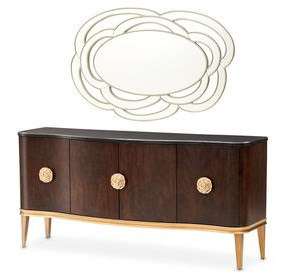 Camellia Field Warm Pecan 4 Door Sideboard with Mirror