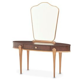 Camellia Field Warm Pecan 1 Drawer Vanity Table with Mirror