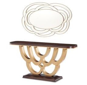 Camellia Field Warm Pecan Rectangular Console Table with Mirror