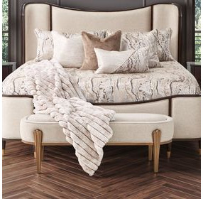 Camellia Field Linen and Antique Gold 56" Accent Bench