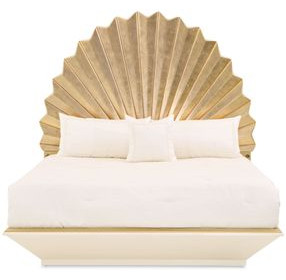 Fantosini Creamy Pearl and Gold Leaf Fan Platform Bedroom Set