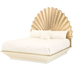 Fantosini Creamy Pearl and Gold Leaf King Fan Platform Bed with USB Charging