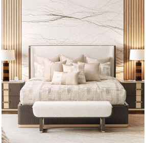 West Kensington Buff and Medium Espresso King Upholstered Platform Bed with USB Charging