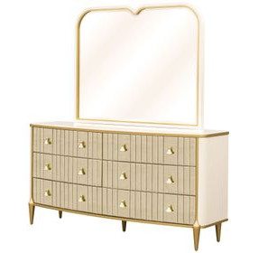 Scotts Square Light Champagne 6 Drawer Dresser with Mirror and LED