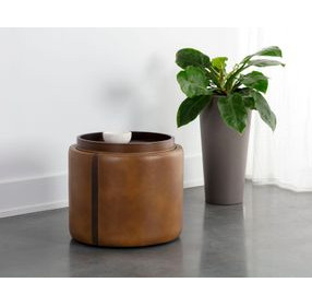 Borelli Tobacco Tan and Autumn Chestnut Upholstered Round Storage Ottoman with Casters