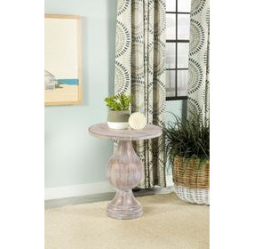 Dianella Whitewashed Round Pedestal Accent Table