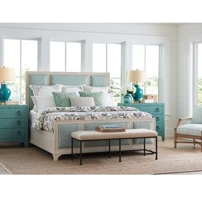 Crystal Cove Green and Gray Upholstered Queen Panel Bed