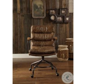Harith Vintage Whiskey Top Grain Leather Swivel Office Chair