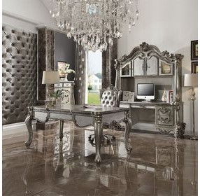 Versailles Silver Upholstered Executive Office Chair with Nailhead Trim