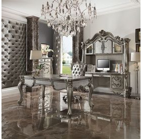 Versailles Antique Platinum 76" Executive Computer Desk with Hutch and LED