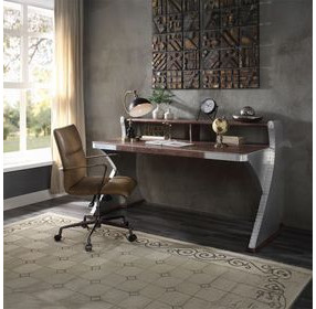 Brancaster Retro Brown and Silver Leather 72" Executive Writing Desk with Nailhead Trim