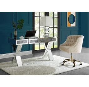 Noralie Silver and Gray 59" Writing Desk with 3 Drawers