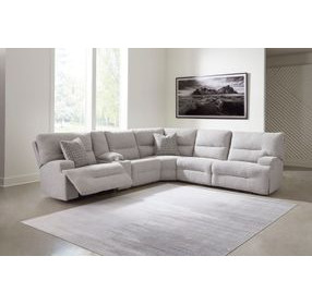 Acklen Place Pewter Performance Fabric 6 Piece Modular Power Reclining Sectional with Pillows and USB Charging