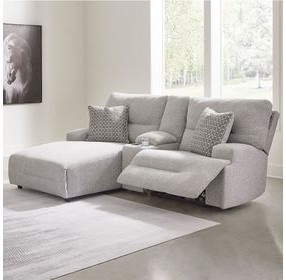 Acklen Place Pewter 3 Piece Performance Fabric Power Reclining Sectional Sofa with LAF Chaise