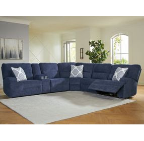 Acklen Place Navy Performance Fabric 6 Piece Modular Power Reclining Sectional with Pillows and USB Charging