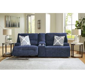 Acklen Place Navy Performance Fabric 3 Piece Modular Power Reclining Sectional with Console and USB Charging