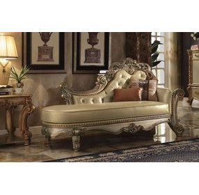 Vendome Gold 81" Chaise with Pillows and Nailhead Trim