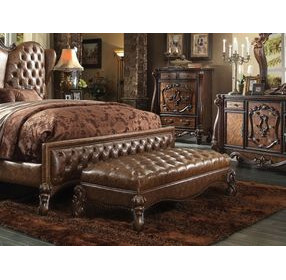Versailles Light Brown Upholstered Bed Bench with Tufted and Nailhead Trim
