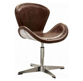 Brancaster Retro Brown Leather Upholstered Swivel Accent Chair with Nailhead Trim
