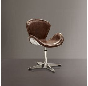 Brancaster Retro Brown Leather Upholstered Swivel Accent Chair with Nailhead Trim