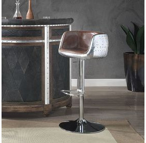 Brancaster Vintage Brown Leather Upholstered Swivel Adjustable Counter Height Stool