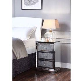 Noralie Silver and Gray Rectangular Night Table with 3 Drawers