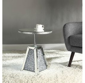 Noralie Silver and Gray Round Glass Top Accent Table