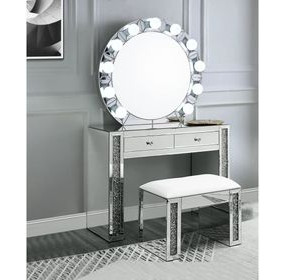 Noralie Silver Round Wall Mirror with Light