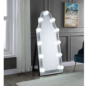 Noralie Silver and Gray Arched Floor Mirror with Light