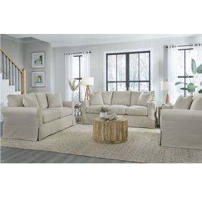 Sutton Sand Slip Cover Rounded Arms Living Room Set