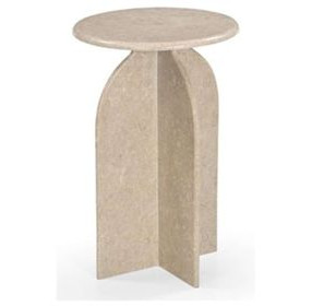 Abbey Feather Beige Round Marble Top Accent Table