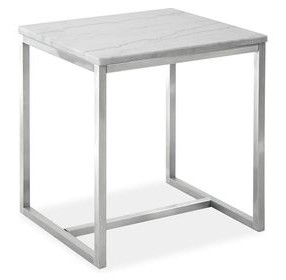 Isolde White and Brushed Nickel Rectangular Marble Top End Table