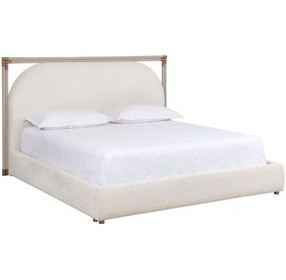 Arcelia Rhea Light Barley Performance Fabric King Upholstered Platform Bed