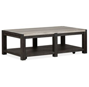 Plum Creek Ravenwood Black and White Rectangular Marble Top Cocktail Table