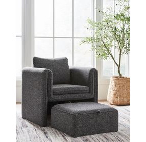 Vreni Charcoal and Black Upholstered Accent Chair with Ottoman