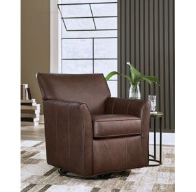 Braydunn Espresso Brown Leather Upholstered Swivel Glider Accent Chair