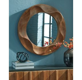 Aajon Brown Round Accent Wall Mirror