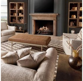 Mosaic Brown Leather Upholstered Rectangular Tobin Cocktail Ottoman