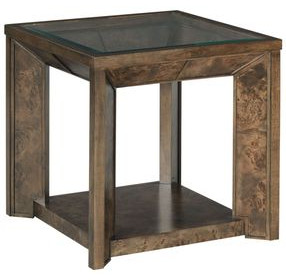 Hidden Treasures Burl Medium Stain Square Glass Top End Table