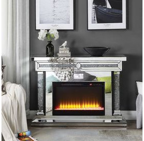 Noralie Silver and Gray 47" Fireplace with Bluetooth and LED