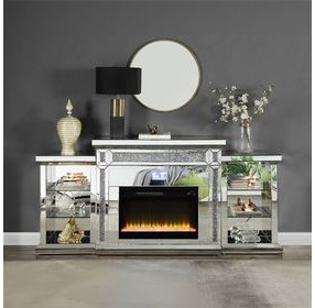 Noralie Silver and Gray 82" Fireplace with LED and Bluetooth