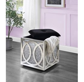 Noralie Black Upholstered Square Ottoman with Storage