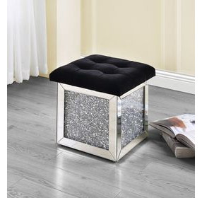 Noralie Black Upholstered Square Small Ottoman with Storage