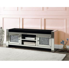 Noralie Black Upholstered Accent Storage Bench with 2 Doors
