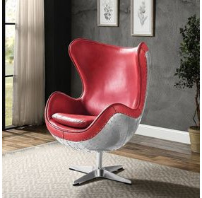 Brancaster Red Leather Upholstered Swivel Accent Chair with Nailhead Trim