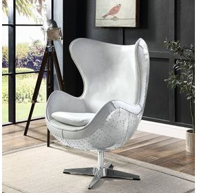 Brancaster Vintage White Leather Upholstered Swivel Accent Chair with Nailhead Trim