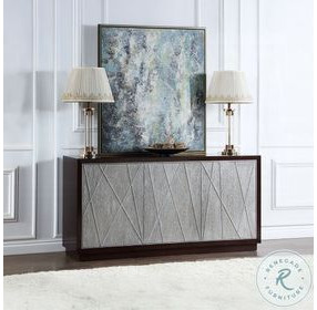 Geranio Metallic Silver and Walnut 3 Door Console Cabinet