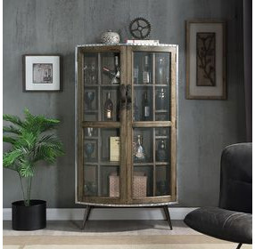 Brancaster Oak and Silver 2 Glass Door Bar Cabinet