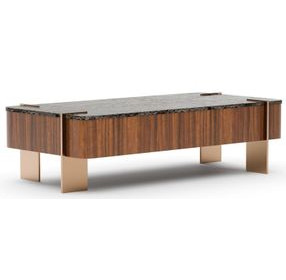 Altura Smoked Walnut Rectangular Dark Emperador Stone Top Cocktail Table